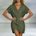 thumbnail image 5 of Inleife Women's V-Neck Casual Dress Short Sleeve Loose Plain T-Shirt Dresses Summer Beach Mini Dress, 5 of 6