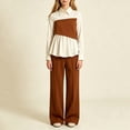 thumbnail image 5 of ITSAME Girls 2 Piece Outfit Set Long Sleeve Collared Shirt and Pants Fall Winter Casual Clothing Set Brown Size 15, 5 of 10