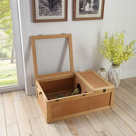 Unipaws Designer Tortoise House with Wire Top & Wooden Handle, Wooden Turtle Habitat for Small Animals, Indoor & Outdoor Use, Easy Assembly Cage, Upgraded