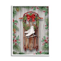 Stupell Industries Winter Ice Skates & Sled Holiday Painting White Framed Art Print Wall Art, 16 x 20