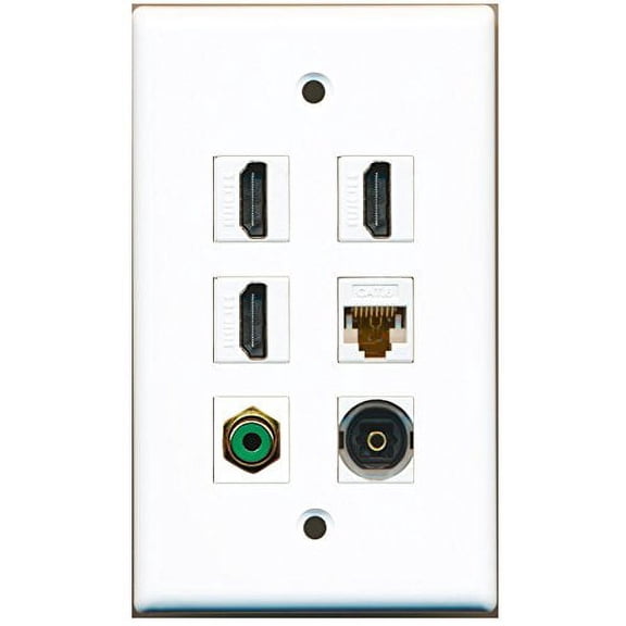 RiteAV - 3 HDMI 1 Port RCA Green 1 Port Toslink 1 Port Cat6 Ethernet White Wall Plate