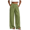 thumbnail image 2 of Women's Casual Plaid Pants With Elastic Waist And Pockets For A Loose Straight Leg Fit, 2 of 7