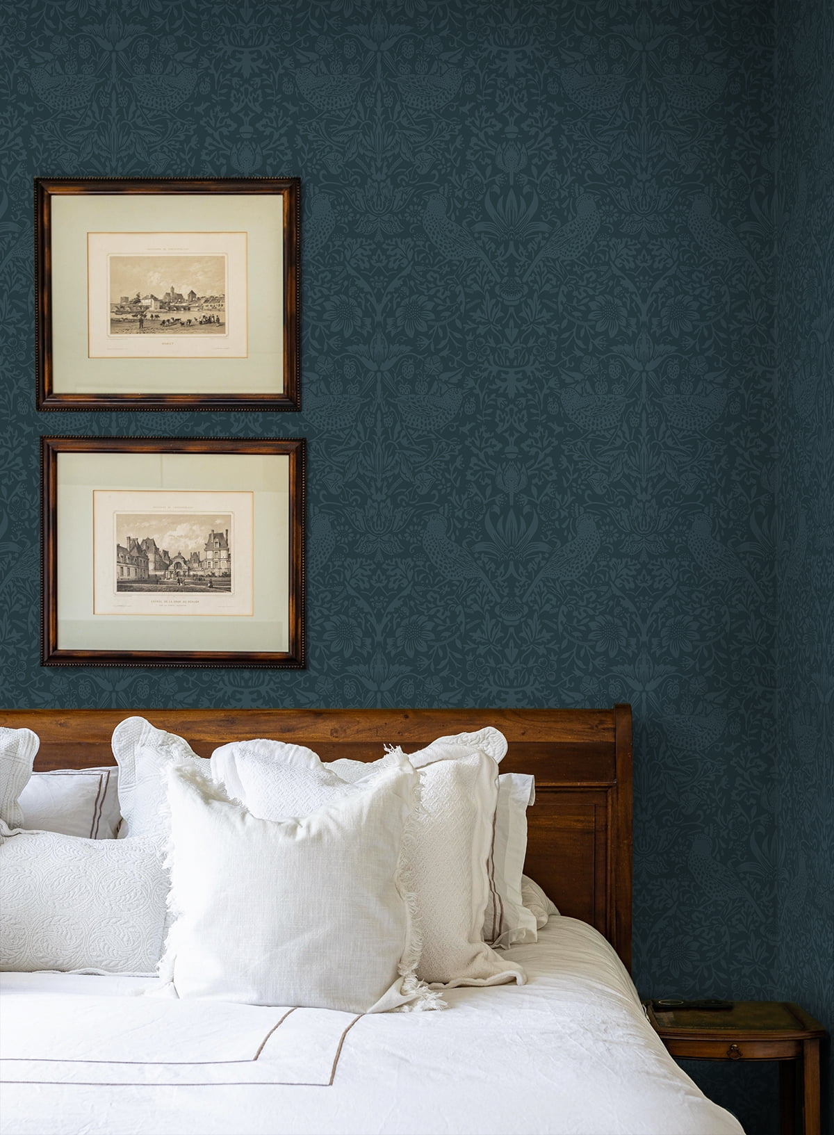 Seabrook Designs Slate Blue Tonal Bird Garden Prepasted Wallpaper - 20.9 in. W x 33 ft. L Roll
