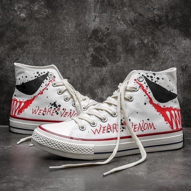 Zapatos de lona de Venom de la película de Disney, zapatillas altas informales de Anime a la moda, zapatos blancos y negros Unisex para adolescentes, zapatos de pato mandarínBlanco44 Deng Xun unisex