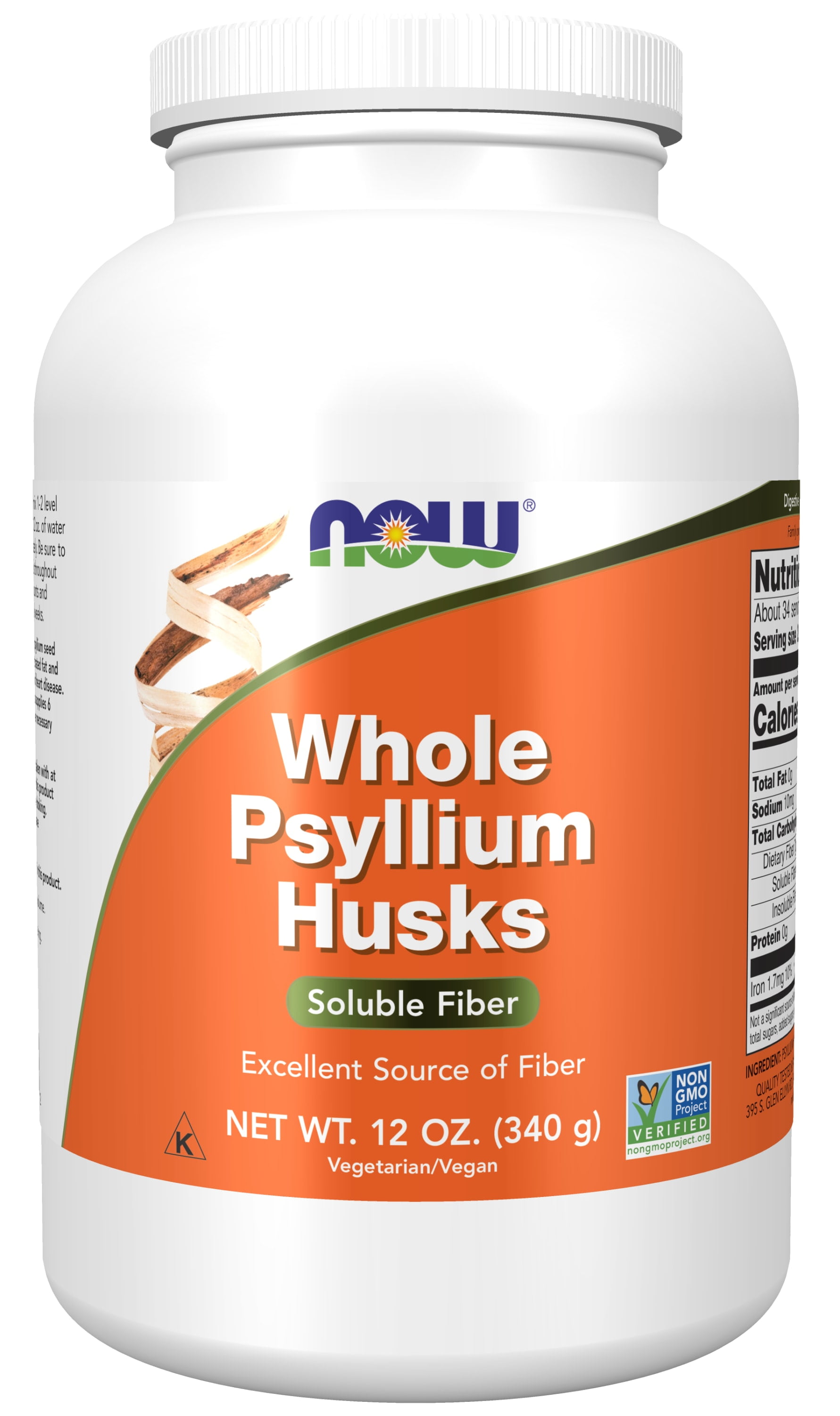 NOW Supplements, Whole Psyllium Husks, Non-GMO Project Verified, Soluble Fiber, 12-Ounce