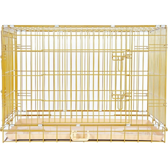HOMEY PET 36" Gold Folding Dog Crate, Dog Cage for Medium Breed Dog Kennels with Pull Out Tray (No Floor Grid)