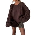 thumbnail image 2 of Cable Knit Oversized Sweaters Womens Cozy Pullover Sweater Fall Winter Clothes Brown L, 2 of 7
