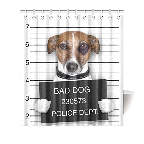 Mkhert Animal Dog House Decor Shower Curtain For Bathroom Funny Wanted Cute Bad Decorative Set 66x72 Inch