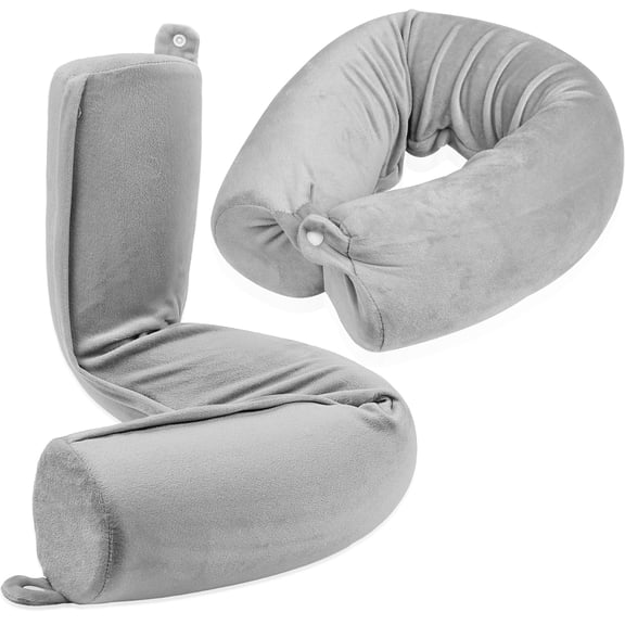 Fosmon Memory Foam Neck Pillow for Travel, Bendable Soft Adjustable Travel Pillow Support Neck and Chin for Airplanes and Car with Washable Cover, Gray