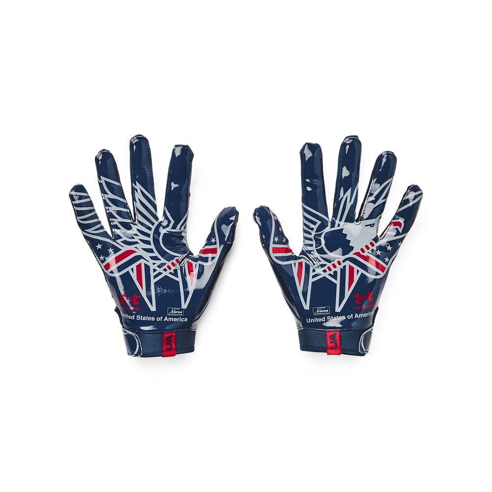 Under Armour Men's F8 Novelty Football Gloves, (409) Academy/Steel/Red, Medium