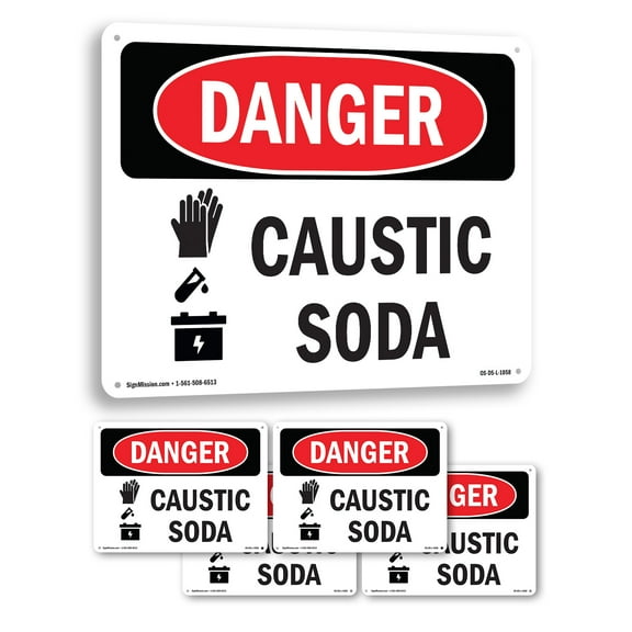 Caustic Soda OSHA Danger Rigid Plastic Sign 24 Inch x 18 Inch - 5 Pack