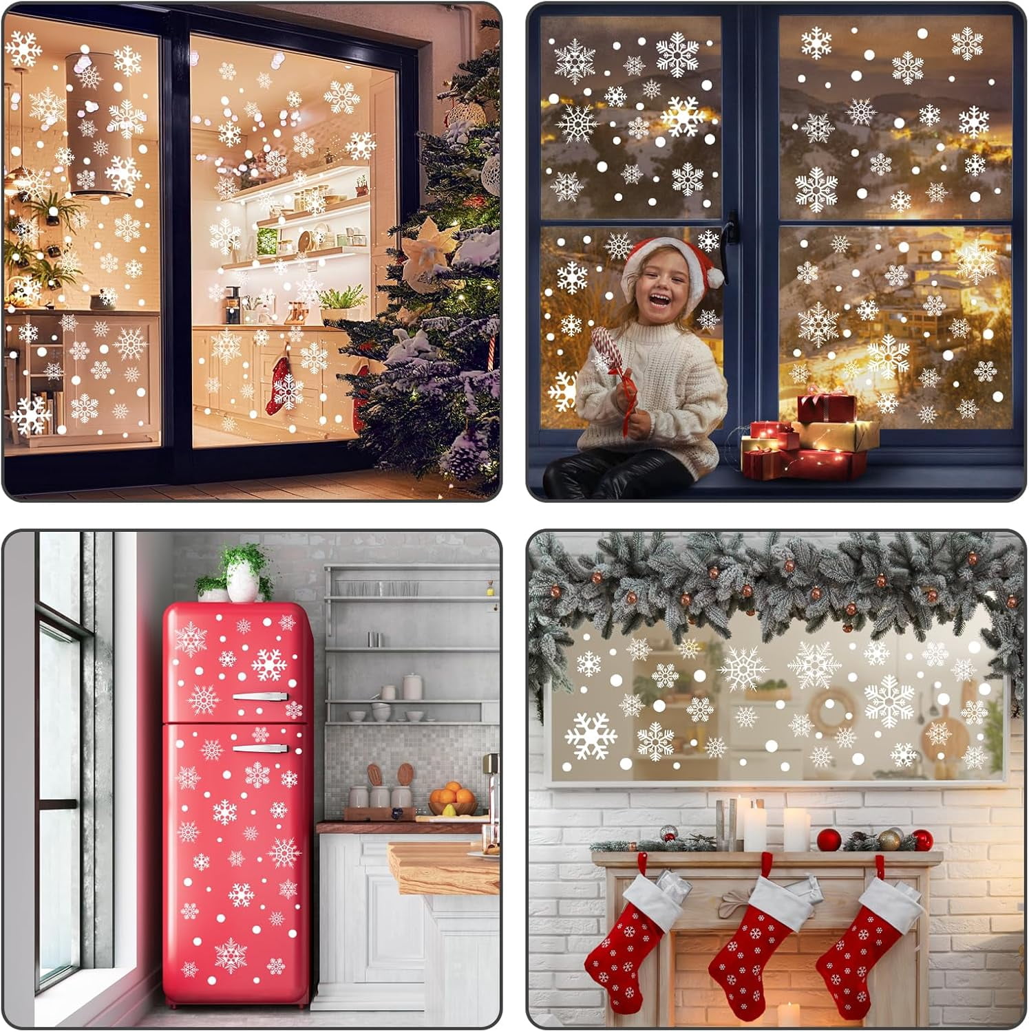 8 Sheets Snowflake Window Clings, Winter Window Stickers, Christmas White Snowflakes Window Decal for Glass, Christmas Window Decals, Winter Wonderland Decorations for Home Christmas