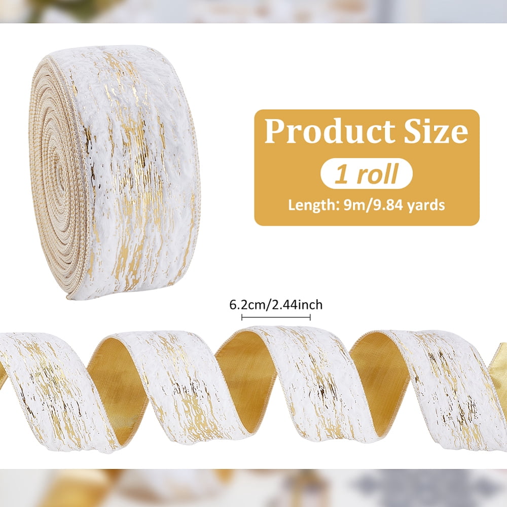 Gold Stamping Single Face Velvet Ribbon Polyester Ribbon with Gold Back Gold 2-1/2 inch(62mm) about 9.84 Yards(9m)/Roll