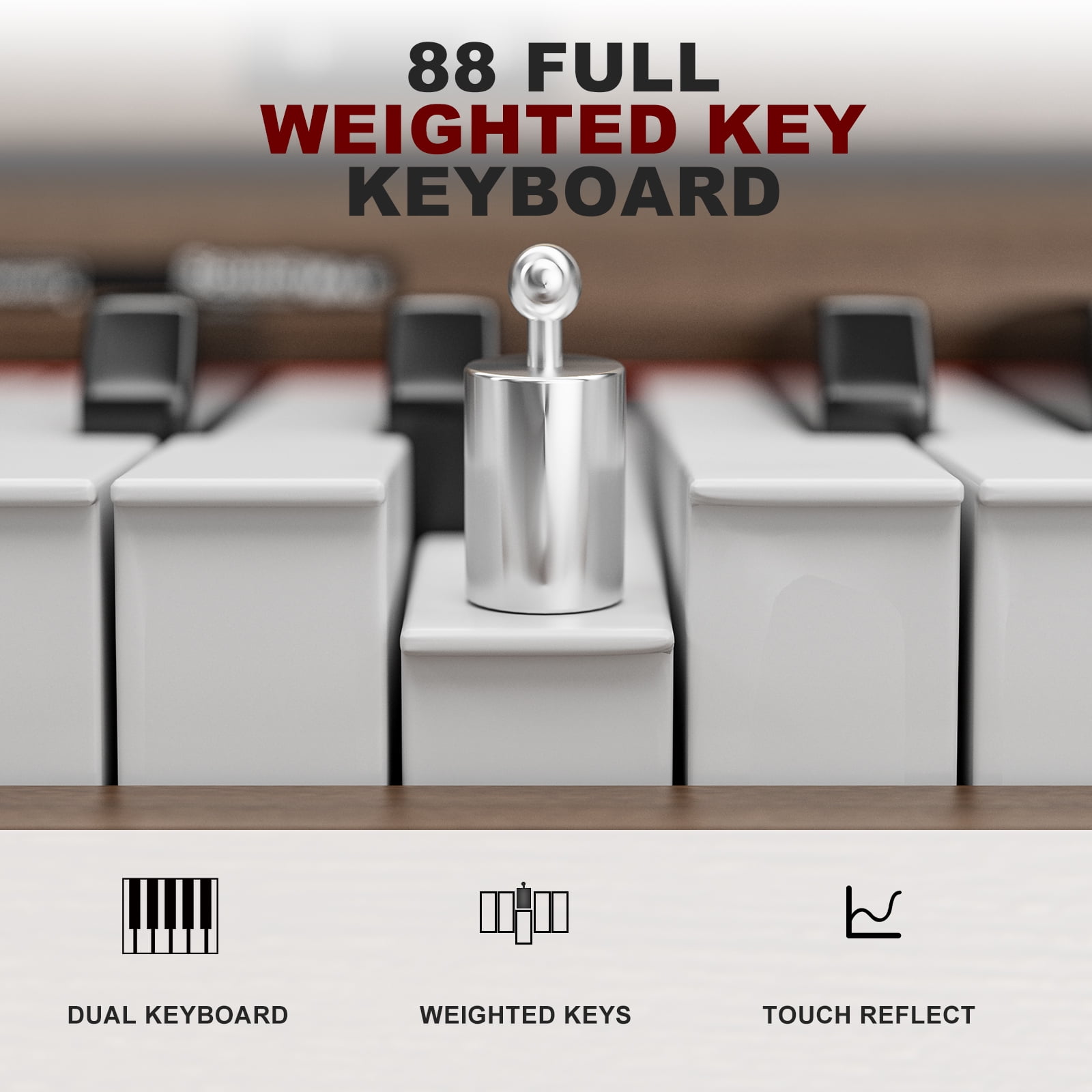 UMOMO 88 Weighted Key Digital Piano Keyboard with Piano Bench, Full Size Electric Piano with Piano Stand, Headphone Jack, 3 Pedal, Electronic Piano for Beginner, Adults, Brown