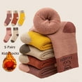 thumbnail image 3 of Children Winter Socks Boys Girls Socks 5 Pairs Warm Cotton Solid Socks Kids Thicken Sock girls flower 2-4 years old, 3 of 6