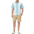 thumbnail image 2 of INSPIRE CHIC Style Men's Striped Button Down Short Sleeve Hawaiian Color Block Shirts S White Sky Blue, 2 of 6