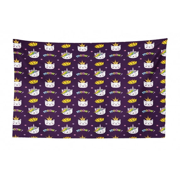 Crown Tapestry, Elements Unicorn Magic Wand Stars Hearts and Shoes, Fabric Wall Hanging Decor for Bedroom Living Room Dorm, 2 Sizes, Blue Pink and Earth Yellow, by Ambesonne