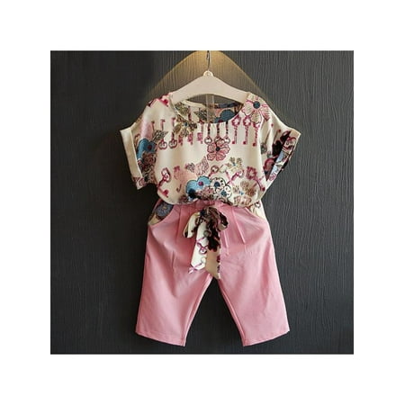 

Babula Baby Girl Summer Floral T-shirt Tops + Pants 2pcs Set