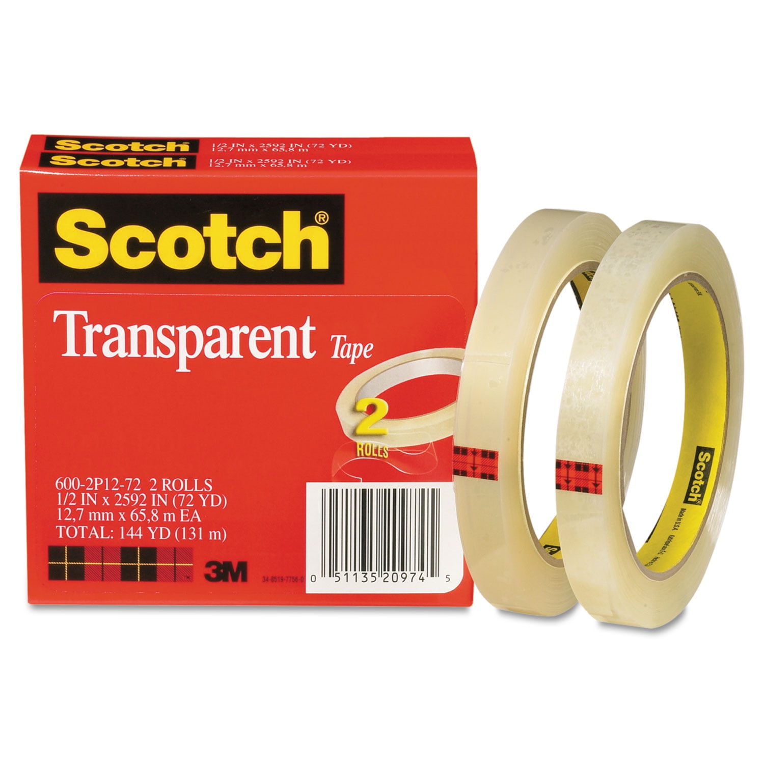 3M Scotch Transparent Book Tape - 15 yd (13.7 m) Length x 2 (50.8 mm)  Width - 3 Core - 1 Each - Clear - Mills