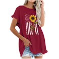 thumbnail image 1 of Blusa superior de lino y algodón con estampado de manga corta y cuello redondo con borlas para mujer Pompotops  hkajfhjk469315, 1 of 5