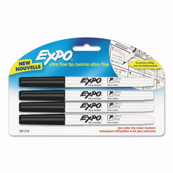Low-Odor Dry-Erase Marker Ultra Fine Point Black 4/Pack