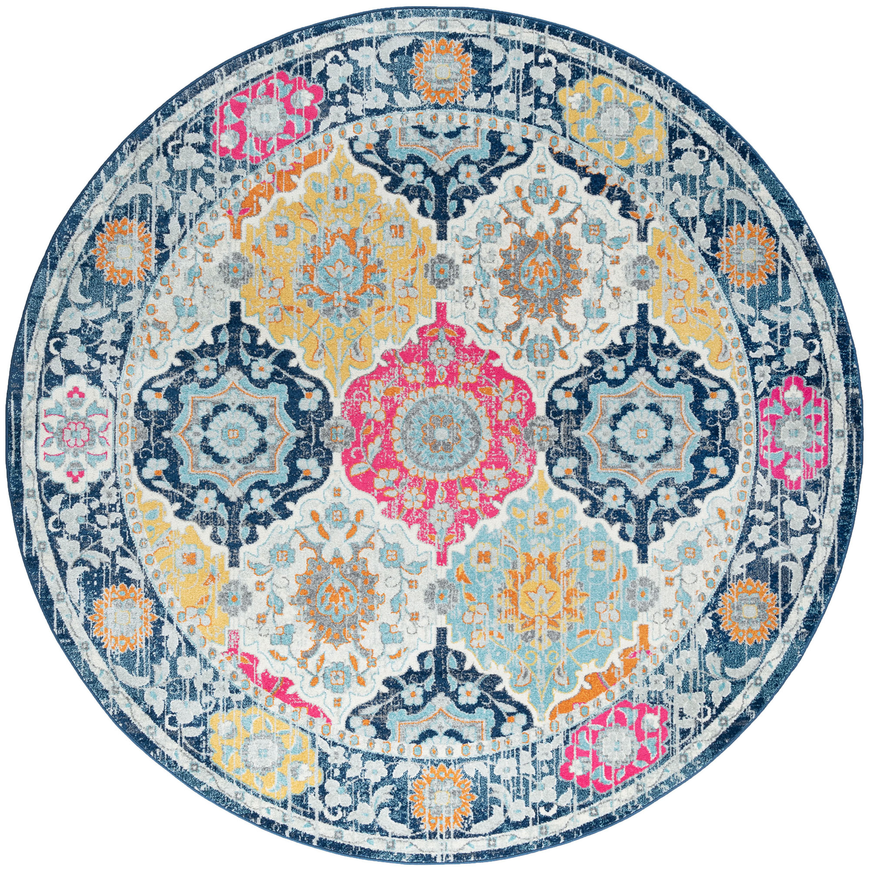 Bliss Rug Vintage Transitional Border Round Rug for Living Room, Dining Room | Colorful, 7'10''Round