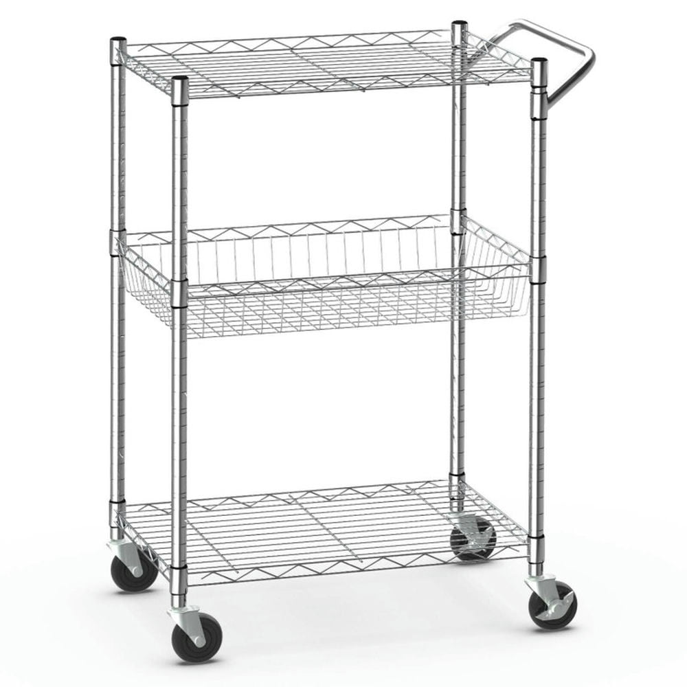Finihen Rolling Cart, Kitchen Island Cart, 3-Tier Rolling Utility Cart with Handle Bar and Adjustable Shelves, for Kitchen, Dining Room, Silver Finihen Rolling Cart, Kitchen Island Cart, 3-Tier Rolling Utility Cart with Handle Bar and Adjustable Shelves, for Kitchen, Dining Room, Silver