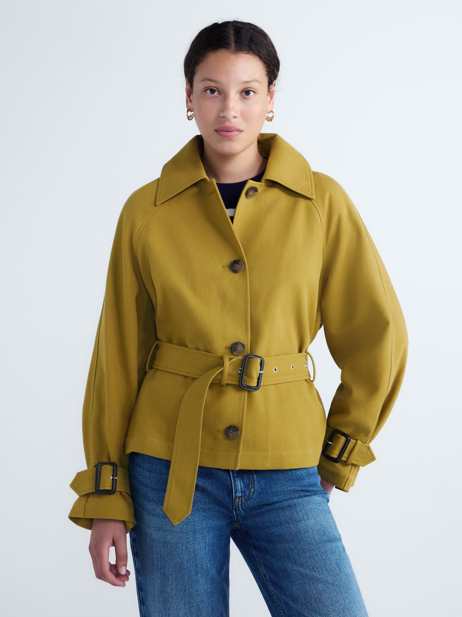Free Assembly Women's Short Belted Cotton Trench Jacket, Sizes XXS-XXL