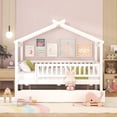 thumbnail image 2 of Gewnee Pine Wood Twin Size House Bed with Trundle and Roof for Kids,White, 2 of 8
