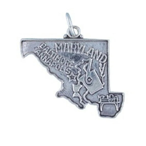 Sterling Silver 30" 1mm Box Chain MARYLAND State Pendant Necklace