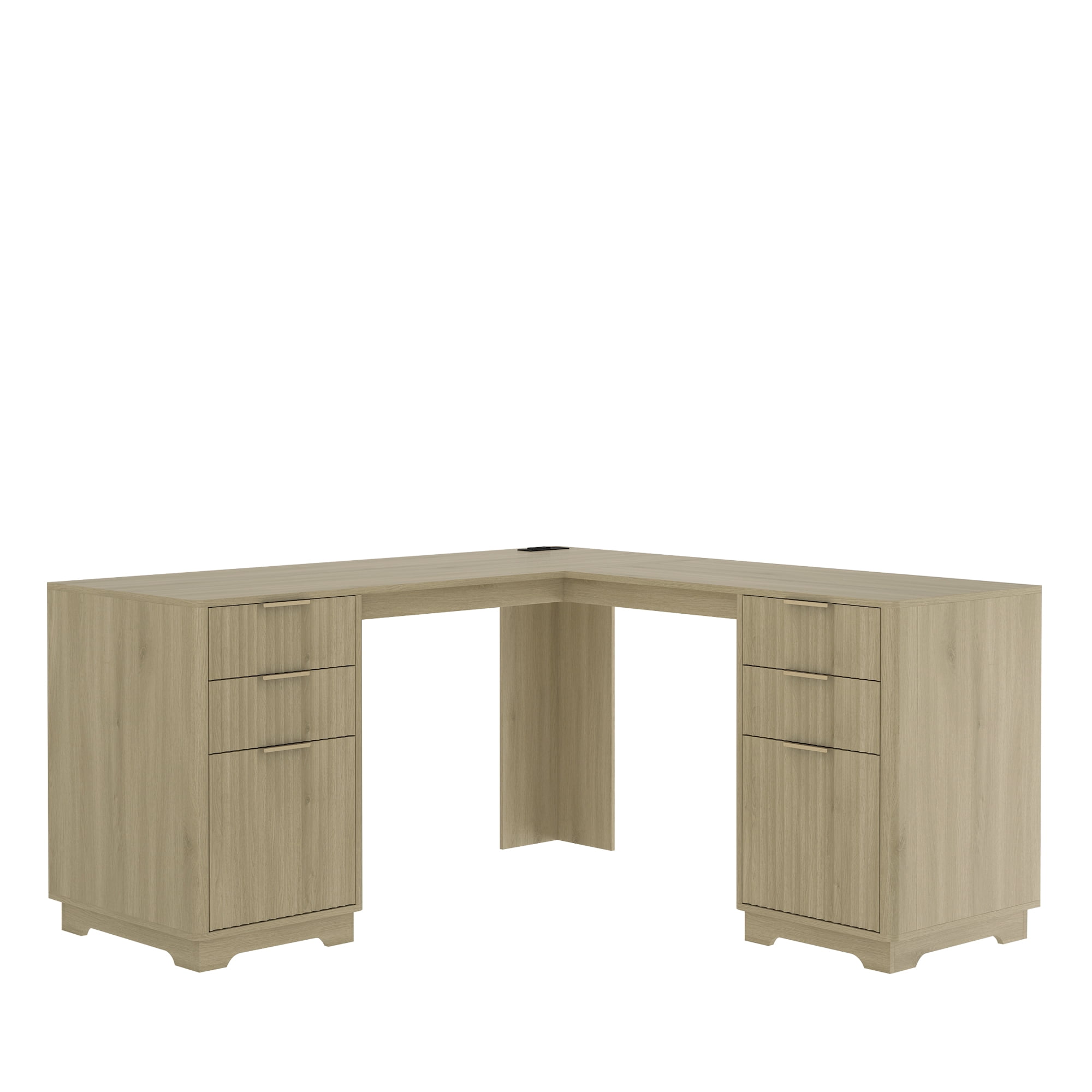 Aukfa L-Shaped Computer Desk, 2-in-1 Corner Desk with Charging Station & Storage Cabinet for Home Office,Natural
