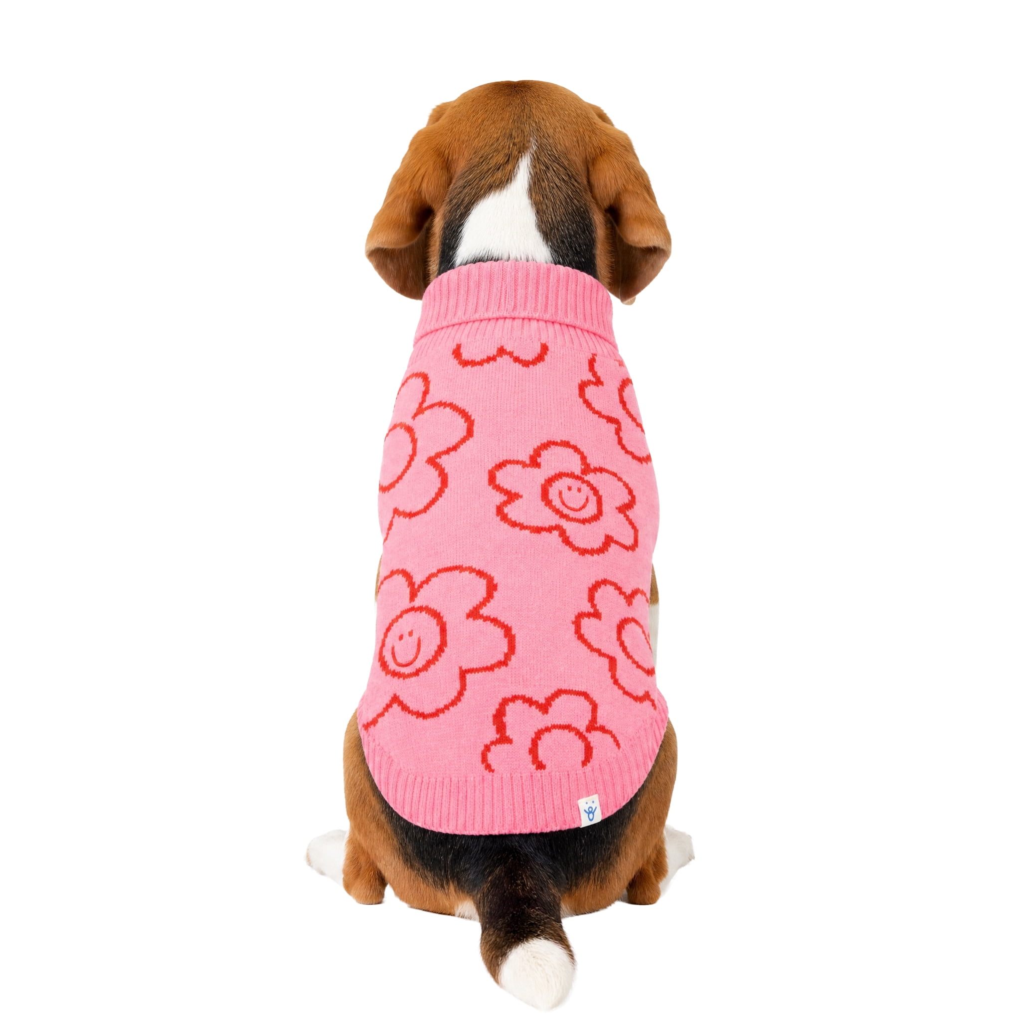 Oodles Smiling Daisies Fall Turtle Neck Dog Sweater, Pink, Medium