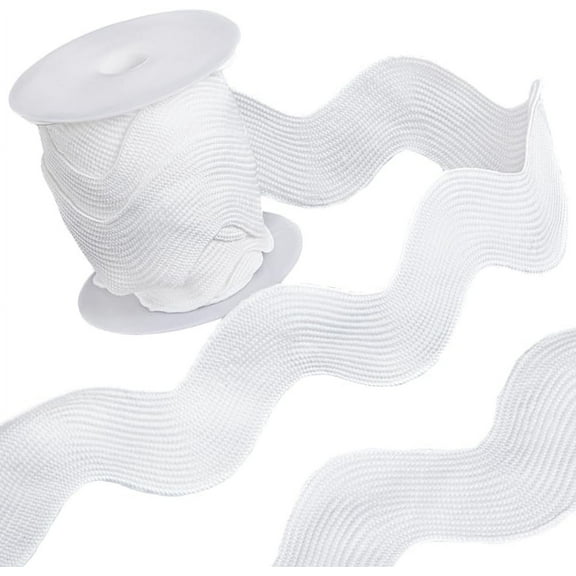 1 Roll 1-3/8 inch(34mm) White RIC Rac Trim Ribbon 5 Yards Rick Rack Wave Sewing Bending Fringe Trim Woven Fabric for Sewing Flower Making Wedding Dress Party Lace Ribbon Craft for DIY