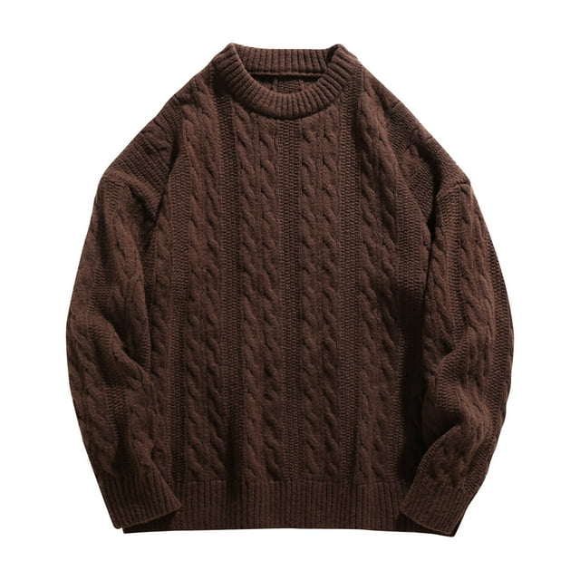 Rbaofujie Chandail pour Homme Chandail d'Hiver Épais Décontracté Mode Couleur Unie Texture Design Manches Longues Col Rond Chandail Café Chandail Ras du Cou pour Homme