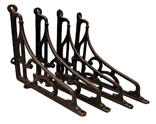 Set of 4 Cast Iron Shelf Brackets New Antique-Style FANCY 9 1/2" x 9 1/2" 