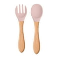 thumbnail image 5 of 2Pcs Food Grade Silicone Tips Baby Feeding Training Spoon and Fork Set with Wooden Handle Toddlers Infant Eat Independently Accessories, 5 of 17
