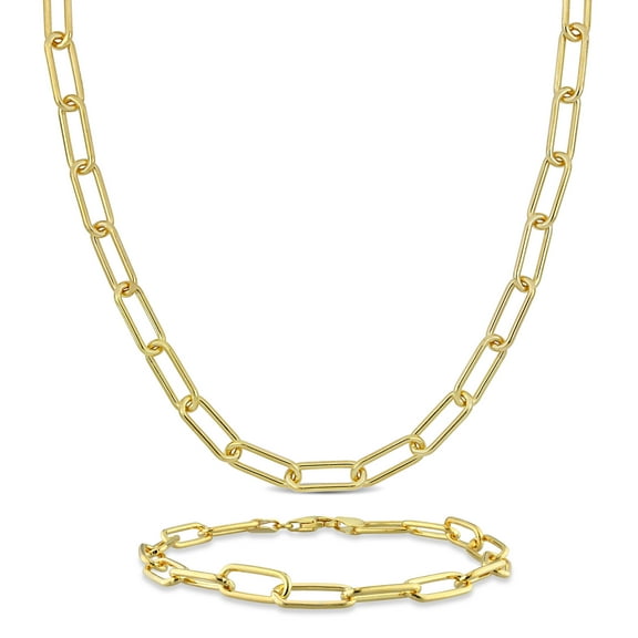 Everly Men's Yellow Silver 6mm Fancy Paperclip Chain Necklace and Bracelet Set - 20 in   9 in