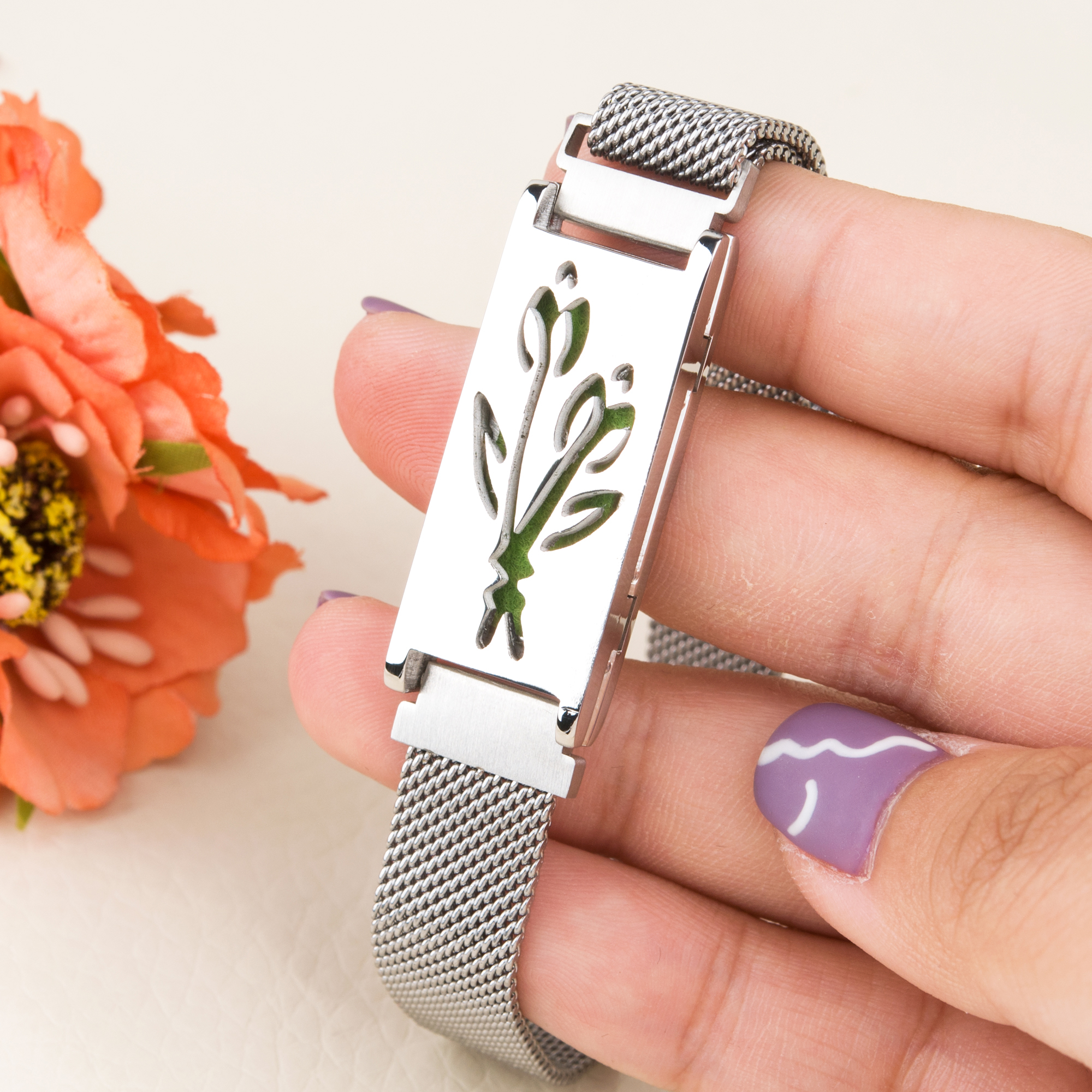 Anavia Essential Oil Bracelets, Aromatherapy Bracelet, Diffuser Bracelet, Aromatherapy Oil Lockets, Diffuser Lockets, Aromatherapy Jewelry, Diffuser Jewelry, With Gifts Box-[Silver]