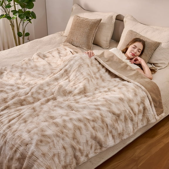Ocuuziisu 90" × 100" Electric Blanket, King Size Heated Blanket, Brushed Faux Fur & Flannel, 9 Heat Levels, 1–10H Timer, Camel