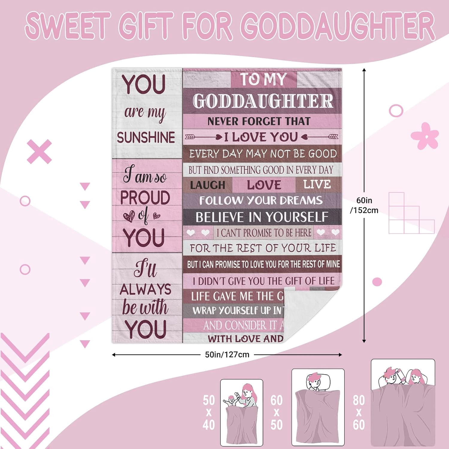 Goddaughter Gifts, Baptism & Birthday Gifts for Girl, God Daughter Gifts from Godmother Blanket Christian Christmas First 1st Communion Confirmation Gifts for Teen Girls Goddaughter Women Blanket