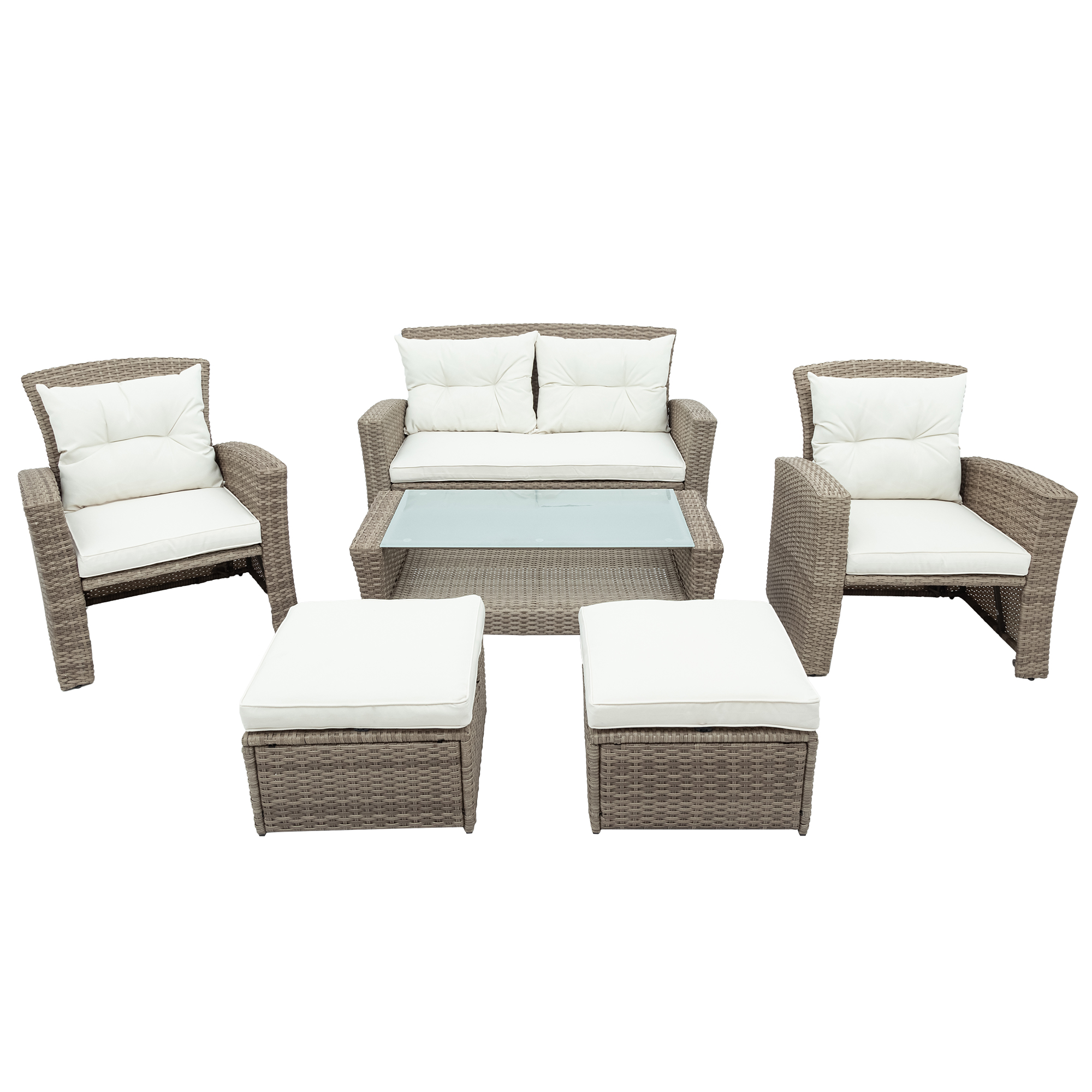 SESSLIFE 6 Piece Wicker Patio Furniture Set, Outdoor Sectional Sofa with Table, Ottoman and Washable Cushions, Patio Seating Sets for Lawn Porch Poolside - image 5 of 9