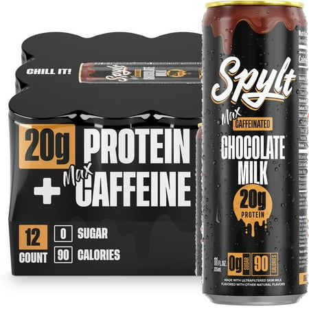 SPYLT High Protein Milk, 140 mg Caffeine, 20g Protein, Sugar and Lactose Free, Max Chocolate, 11 oz, 12 Count