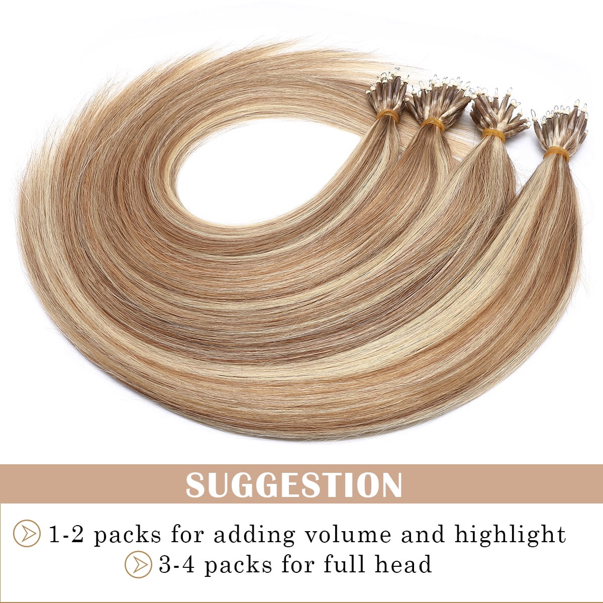 200S Micro Loop Ring 100% Remy Human Hair Extensions Nano Beads Link Thick  1g/s