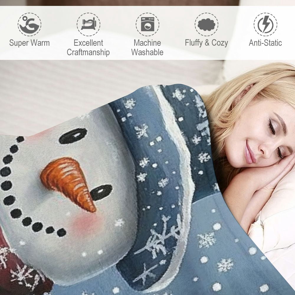 Pratyus Snowman Flannel Throw Blanket for Couch Sofa Bed Christmas Home Decor All Seasons Theme 50x60in