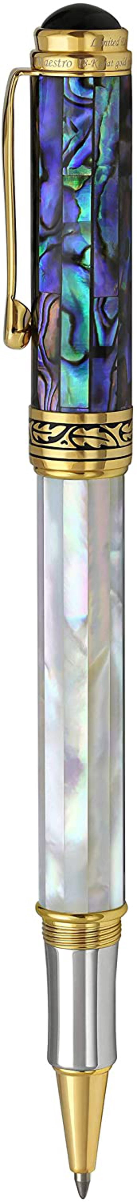 Xezo Xezo Maestro® 18K Gold Plated Rollerball Pen - Oceanic White Mother of Pearl  Paua Abalone