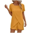 thumbnail image 1 of Birdeem Women Round Neck Lrregular Overlapping Short Sleeve Waist Solid Color Shorts, 1 of 4