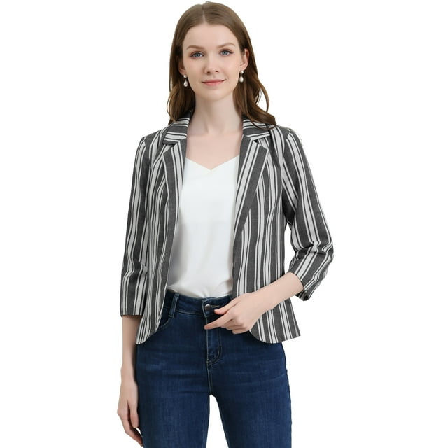 INSPIRE CHIC Blazer Ouvert à Rayures pour Femmes à Manches 3/4