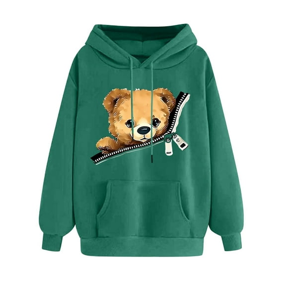 Uootdi Sweatshirt for Women Crewneck Cute Teddy Bear Graphic Long Sleeve Shirts Casual Loose Fit Lightweight Tunic Hoodie Gift