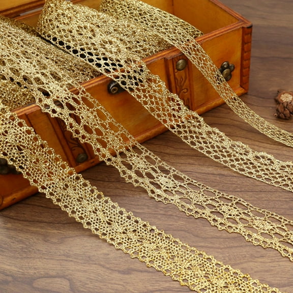 IDONGCAI Golden Lace Trim Vintage Crochet Ribbon Craft Golden Lace for Sewing, Gift Package Wrapping, Bridal Wedding Decoration, Scrapbooking Supplies
