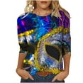 thumbnail image 3 of QATAINLAV Mardi Gras Shirt for Women O-Neck Loose Blouses Trendy Pullover Casual 3/4 Sleeve Tops Party Mask Printed Tshirts Multicolor XL, 3 of 6